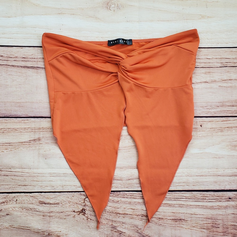 Blue‎ Blush Twist Front Crop Top Womens Medium Orange Sleeveless Tie Strapless